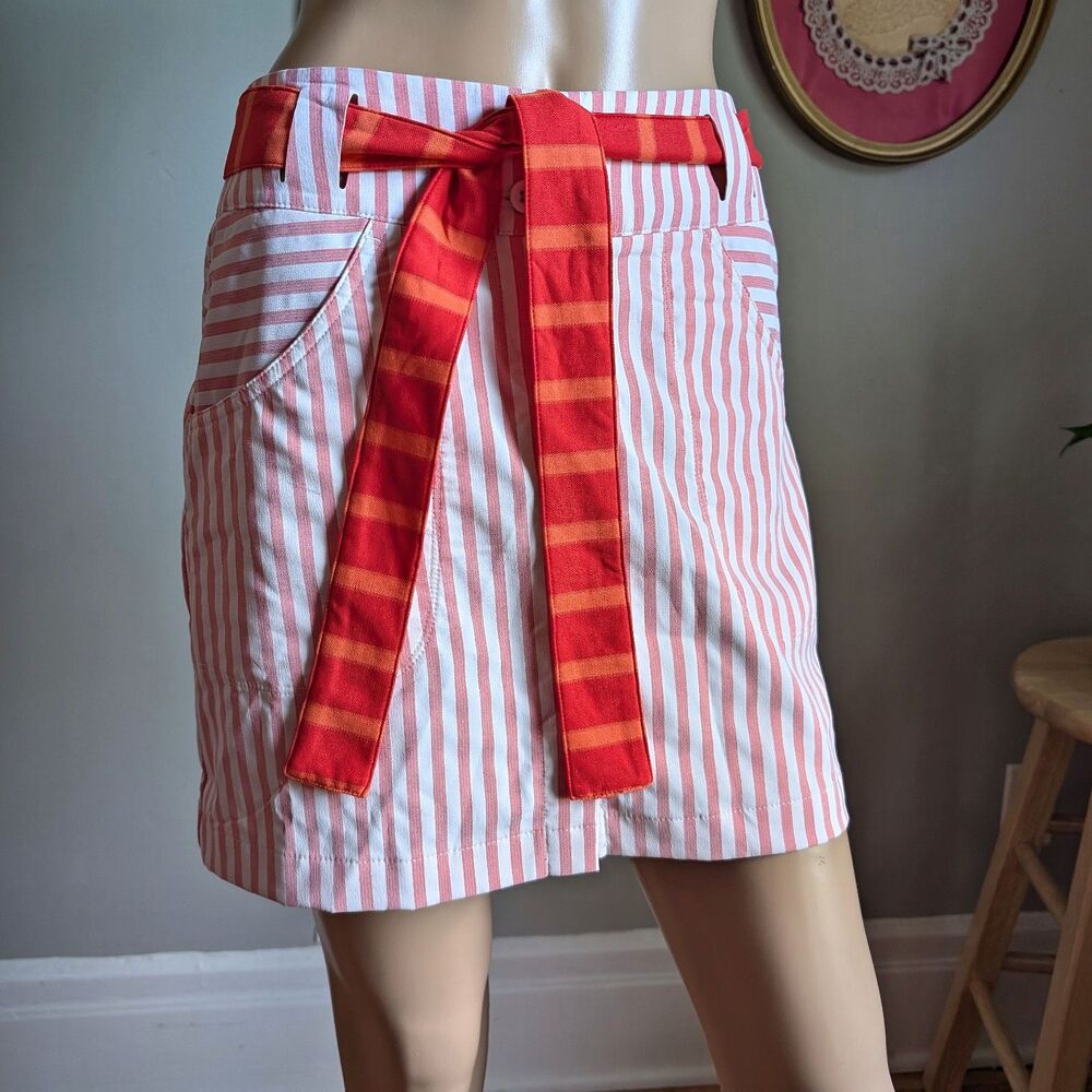 Nike Golf Red Striped Mini Skirt Athleisure Tour Performance Belt Size 2